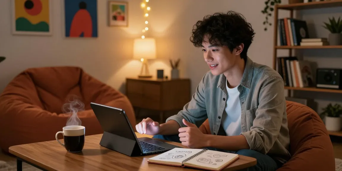 Engaging NSFW AI conversation in a cozy home office with warm ambient lighting and personal touches.